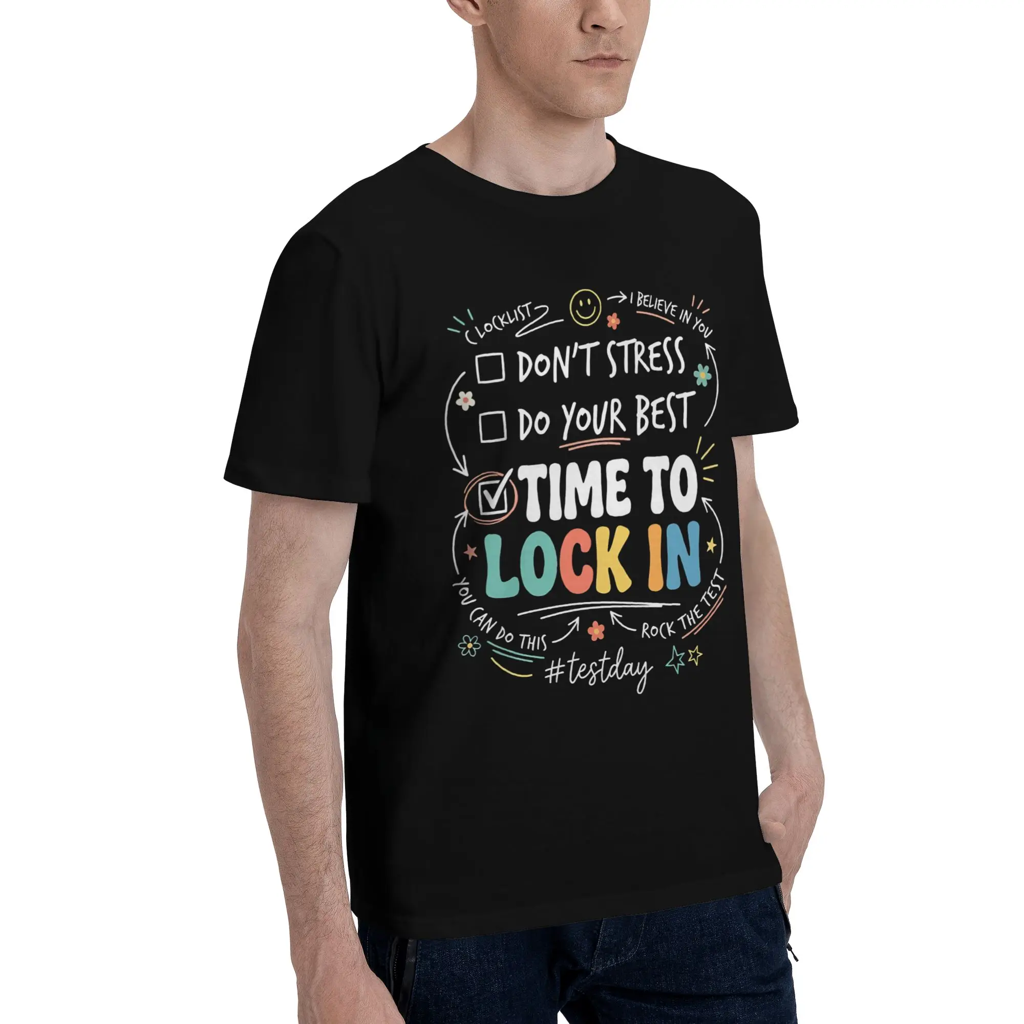 Time To Lock In 6 Graphic Funny 100% Cotton T-Shirt  Tops Tees For Men