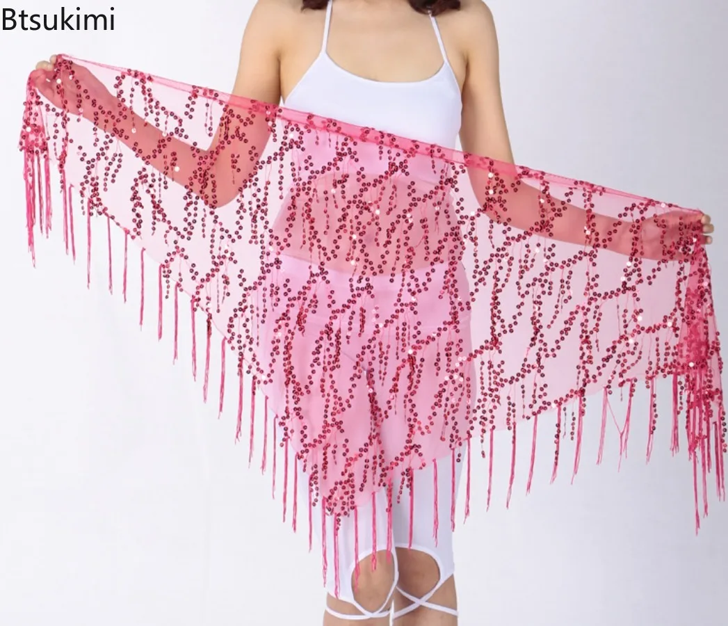 2025 Vrouwen Buikdans Kostuums Nieuwe Bling Pailletten Kwastje Driehoek Sjaal Taille Keten Indiase Buikdans Riemen Dansen Hip Sjaals