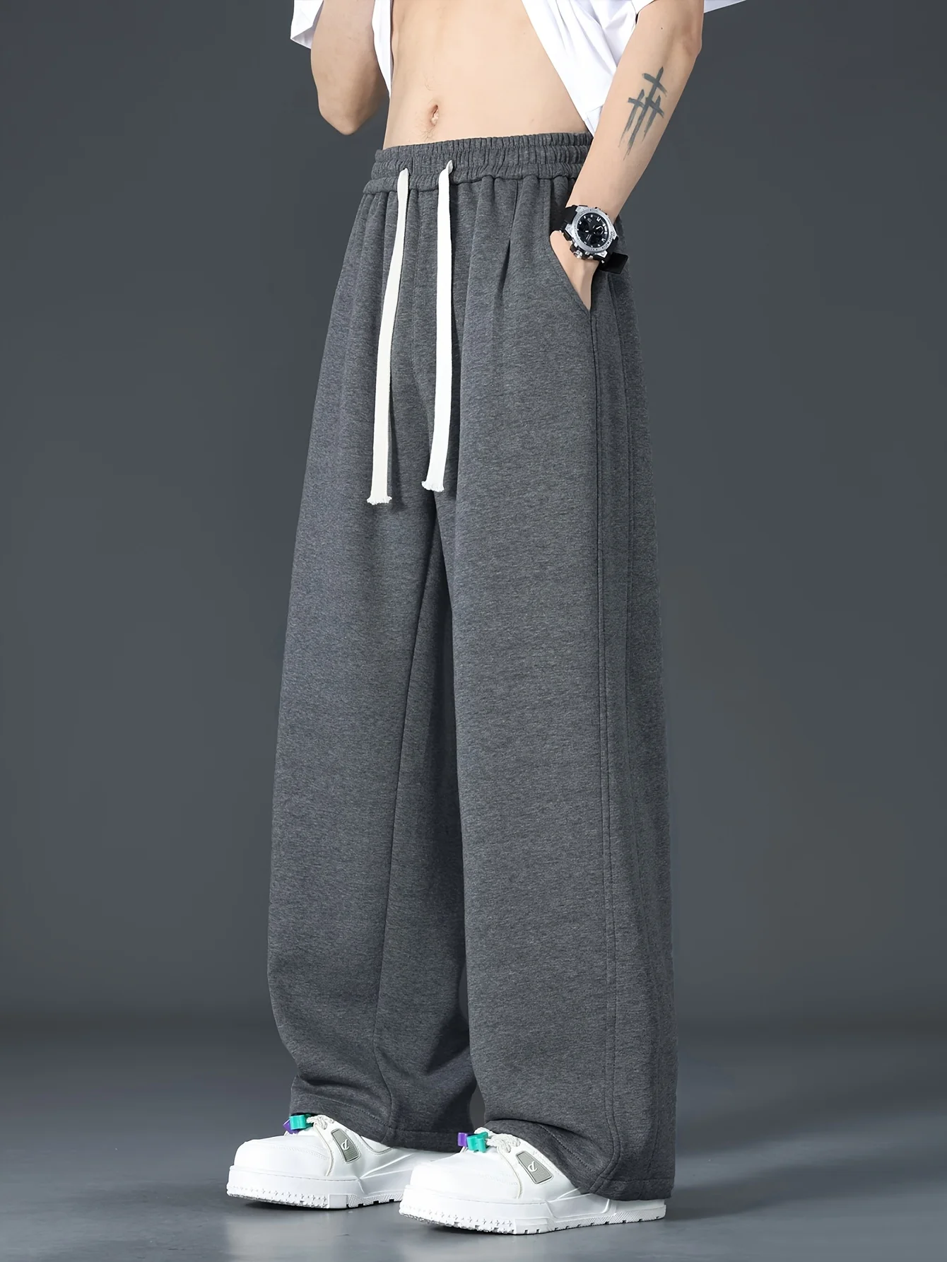 

Men's Casual Wide-leg Pants for Daily Wear, Comfortable Fit, Opaque Fabric, and Relaxed Style Men Clothing