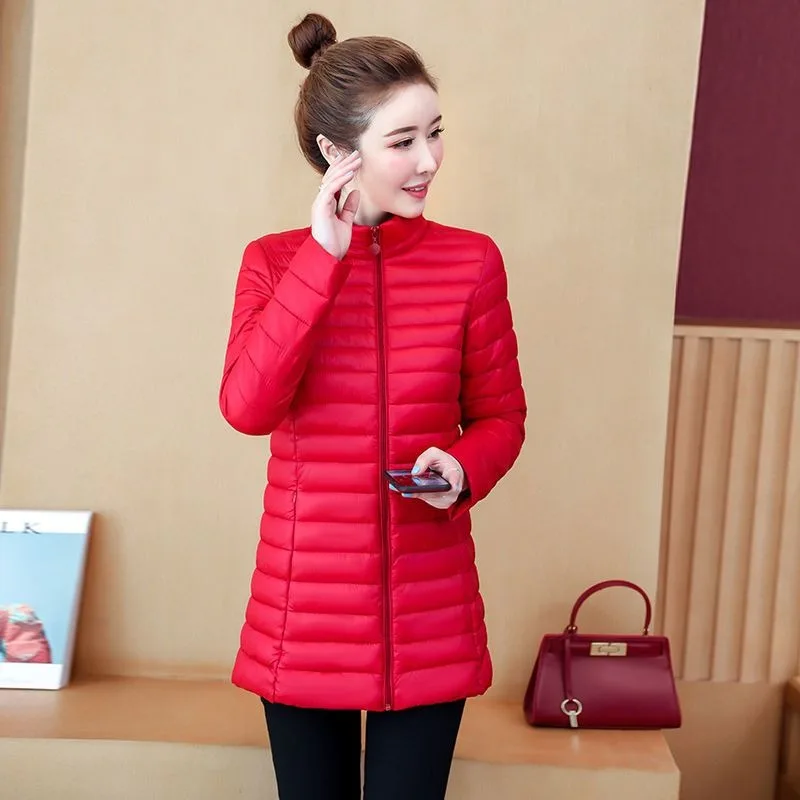 

2025 Women's New Stitched Stand Collar Zipper Pocket Fashion Solid Color Slim Fit Versatile Casual Long Sleeve Parkas