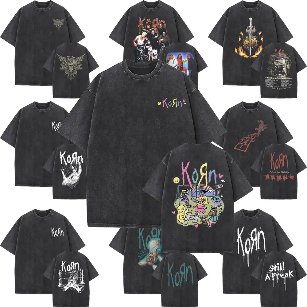 Rockband korn ftl 25 folgen dem Anführer doppelseitigen Druck T-Shirt Männer Gothic lässig übergroße T-Shirts Unisex gewaschen Vintage T-Shirt – Detail 5