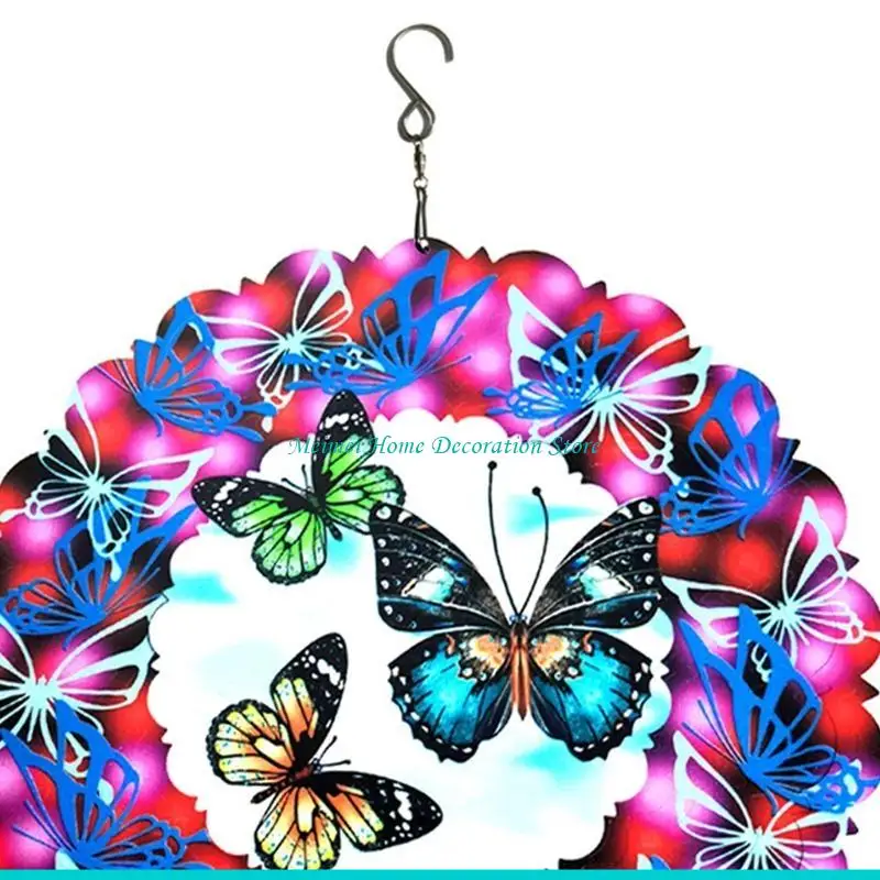 H7BF for Butterfly Wind Spinner 3D Metal Sculptures Hanging Whirligig Windmill Patio Lawn Crafts Ornaments Yard Art D
