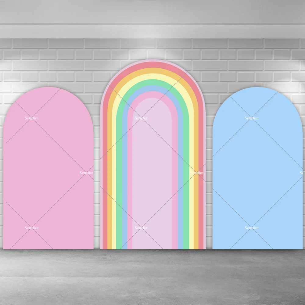 

Baby Shower Rainbow Color Arch Backdrop Cover Kids Newborn 1st Birthday Party Chiara Wall Party Decor Pink Blue Arched Banner