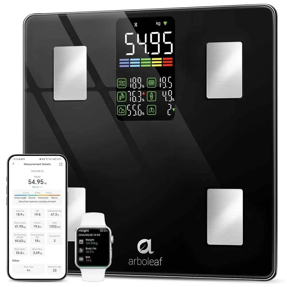 

Smart Scale with BMI, Body Fat, Muscle Mass, 14 Metrics, LED Display, App Sync for Weight Tracking