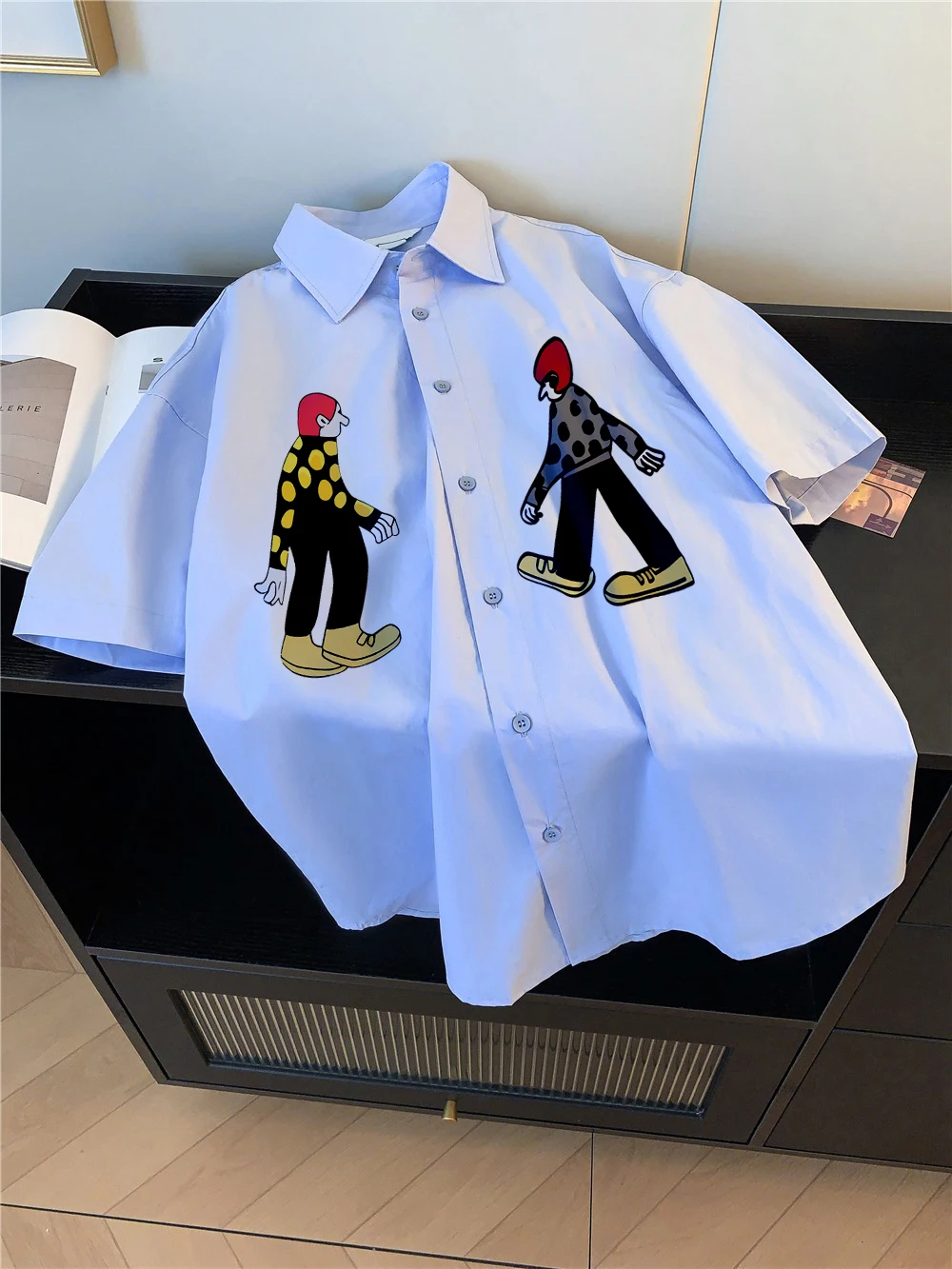 

Корейская свободная рубашка с принтом и воротником, женская модная летняя рубашка в стиле High Street, повседневный топ для похудения, американский трендовый бренд