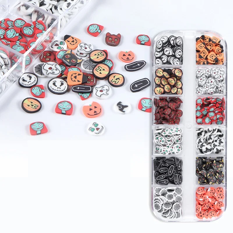 

Halloween Polymer Clay Sprinkles Epoxy Resin Filling Accessories Pumpkin Coffin Design Cartoon Flakes DIY Keychain Crafts Making