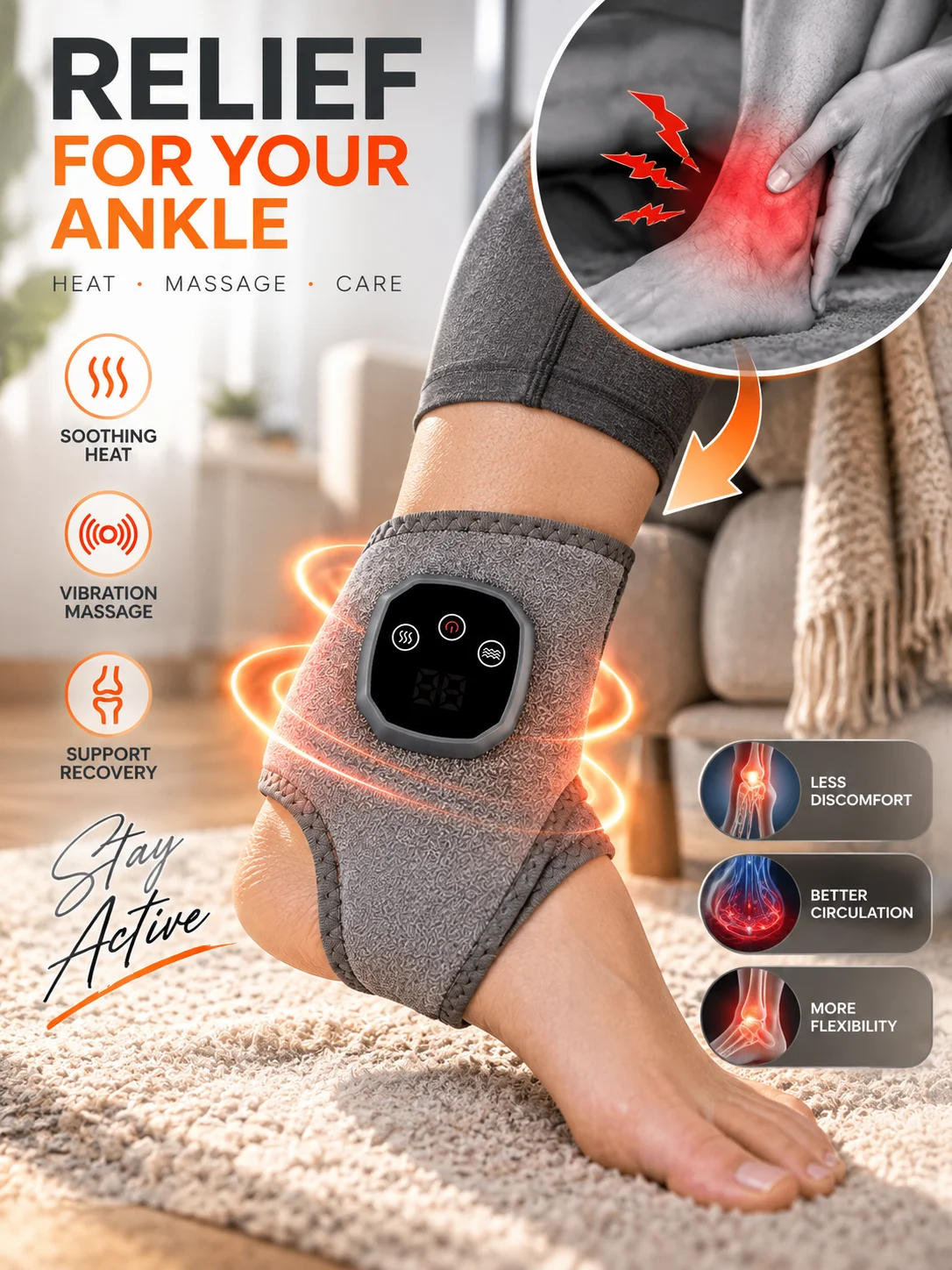 Ankle Brace Support - Electric Ankle Massager Heating Massage Device