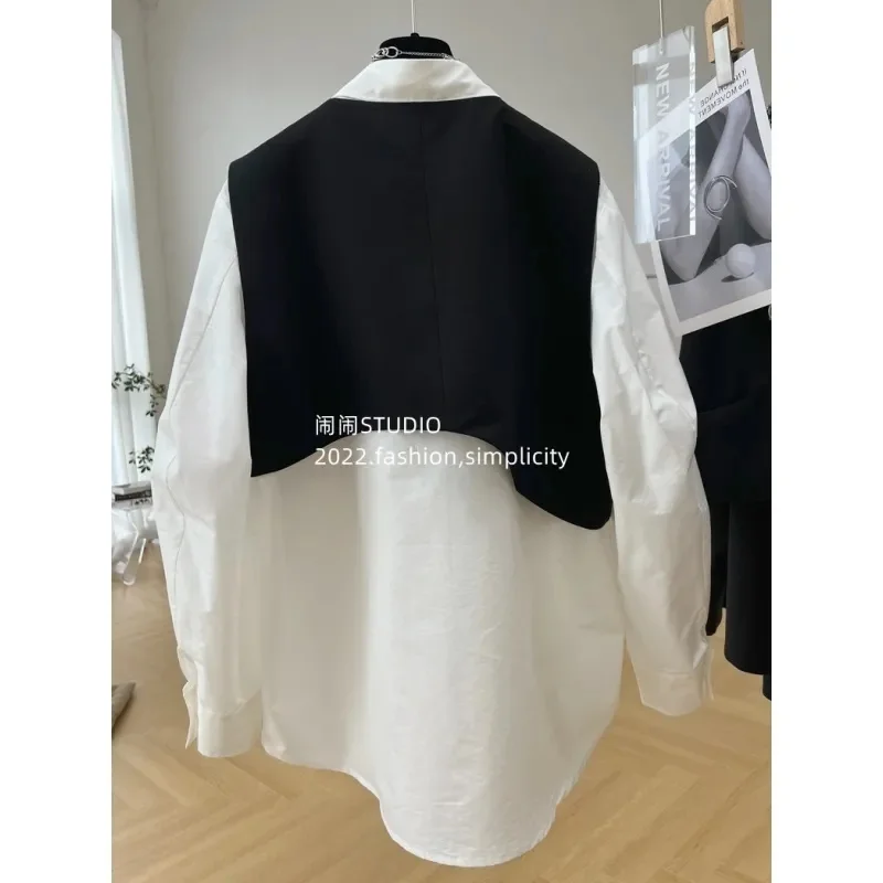 2023 Spring Summer New 300 Catties Long-Sleeved Shirt Vest Two-Piece Loose Korean Version of Thin Shirt Fashion All-in-one Suit