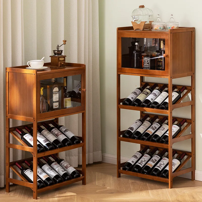 Modern Wine Shelf Bamboo Wine Rack 3/4-Tier Floor Freestanding Storage Wines Holder Display Wobble-Free Shelves for Kitchen Bar