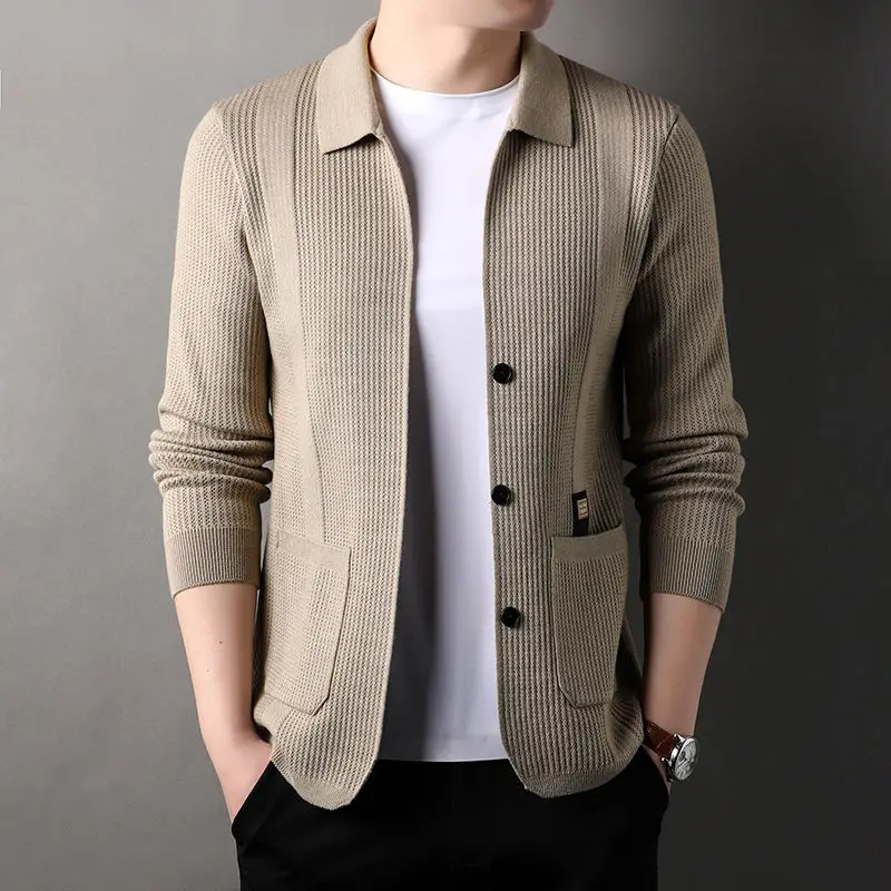 

Men's Knitted Cardigan Autumn New Solid Color Lapel Casual Middle-aged Men's Coat Sweater Versatile Top