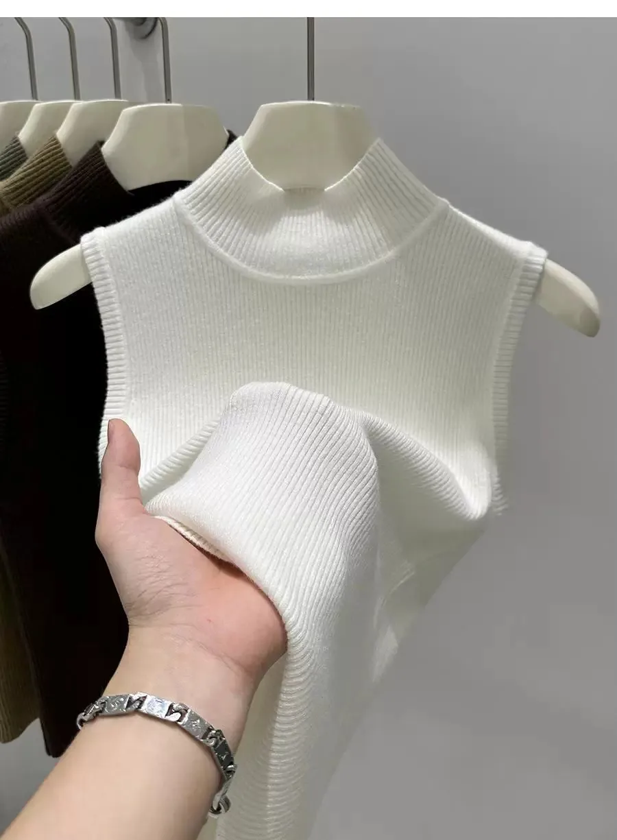 AOSSVIAO 2026 Sommer Neu Mock Neck Ärmellos Damen Strickpullover Slim Fit Basic Sweater Tank Top Vielseitige Innenbekleidung – Detail 7