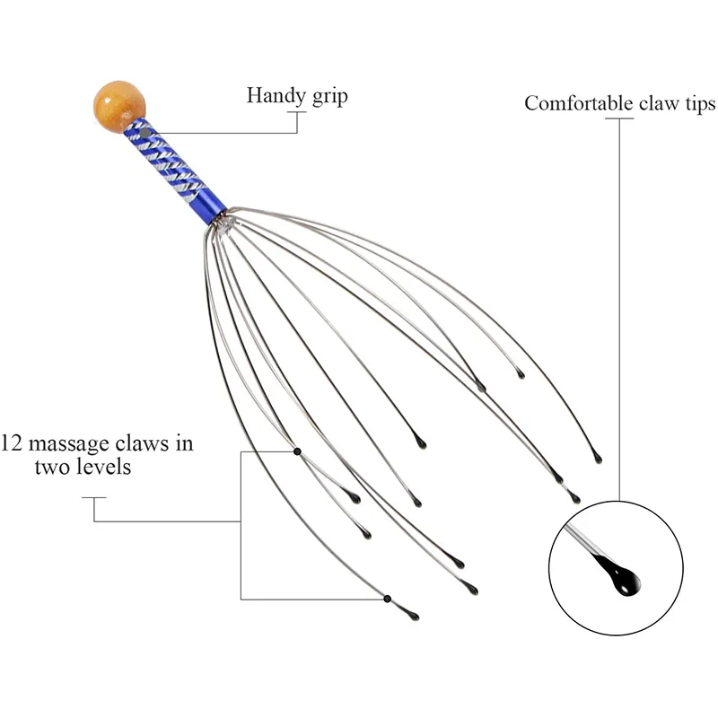 Cabeça de polvo massager couro cabeludo relaxamento alívio corpo massageador remover tensão muscular cansaço cabeça de metal relaxar massageador