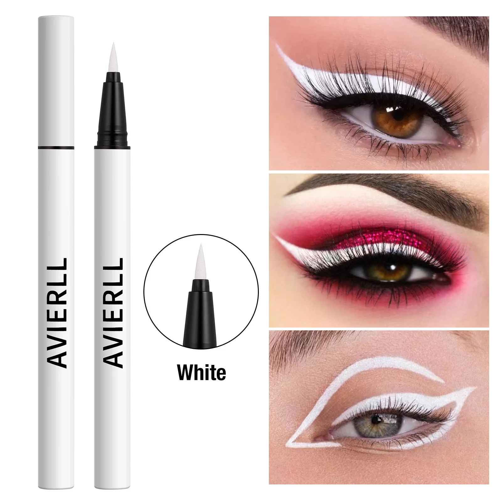 Flüssiger Eyeliner trocknet schnell, langlebig, wasserfest, ultrafeiner Borstenbürstenkopf verschmiert nicht Halloween, Weiß