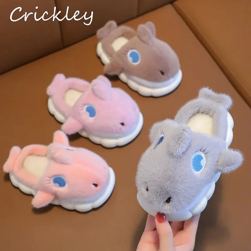 Winter Cute Shark Kids Slippers 3D Cartoon Warm Soft Toddler Boys Girls Slippers Plush Non Slip Floor Children Home Shoes