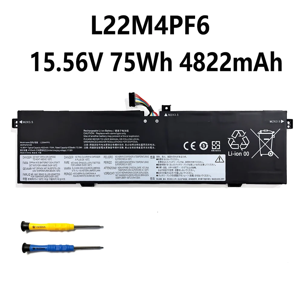 

L22M4PF6 15.56V 75Wh 4822mAh Battery For Lenovo Yoga Pro 9 14IRP8 Slim Pro 9 14IRP8 series L22C4PF6 free tools