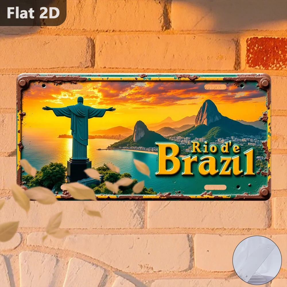 Vintage Christ the Redeemer Tin Sign 12x5.9in, Rio Brazil Metal Wall Decor, Outdoor Indoor Travel Souvenir Gift