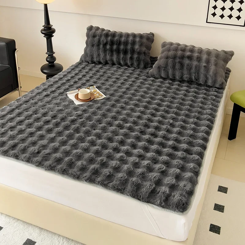 Winter Thickened Warm Plush Mattress Topper Double Bedspreads Non-slip Mattress Cover Imitation Fur Soft Foldable Thin Mattress