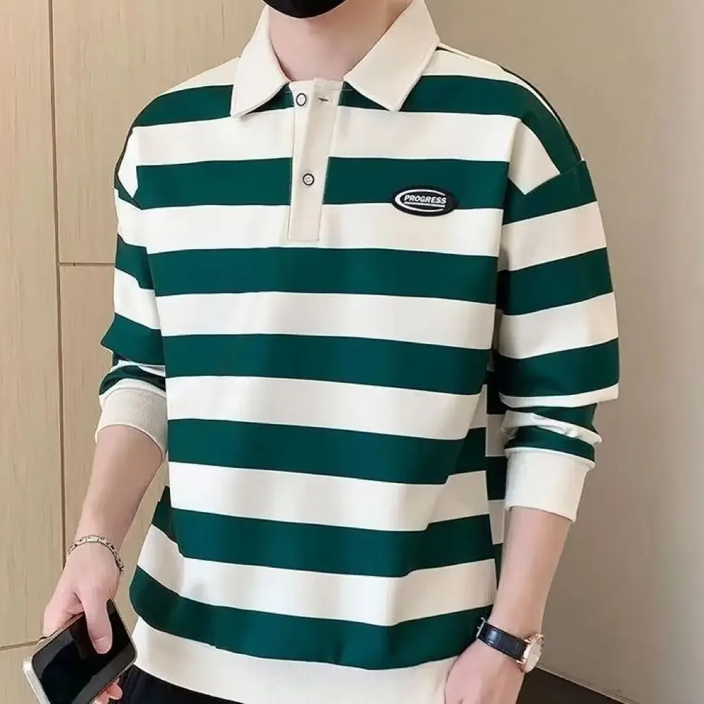 Jerséis informales de manga larga para hombre, sudadera holgada con cuello, Tops de lujo, ropa barata, camiseta elegante con citas, Polo para hombre