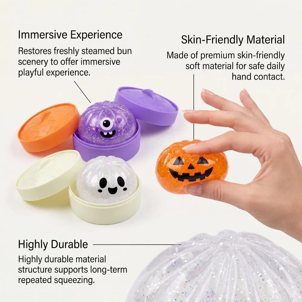 Slow Resilience Halloween Buns Squishy Toy With Steamer Fidget Squeeze Dumpling Squishes Soft Squishy Pinch Le Bun Sensory Balls