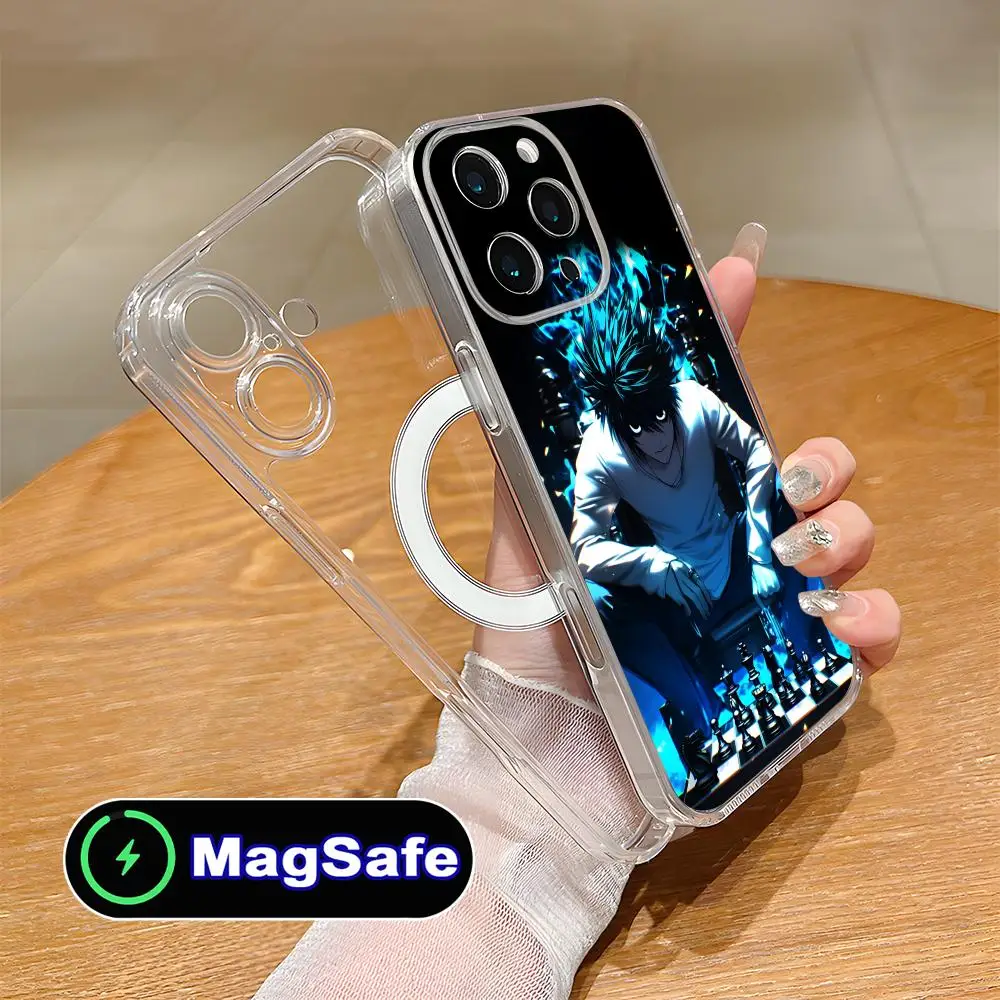 

Чехол для мобильного телефона Death Note L Lawliet для iPhone 17 16 15 14 13 12 11 Air Pro Max Plus Mini Magsafe, прозрачный, цветной