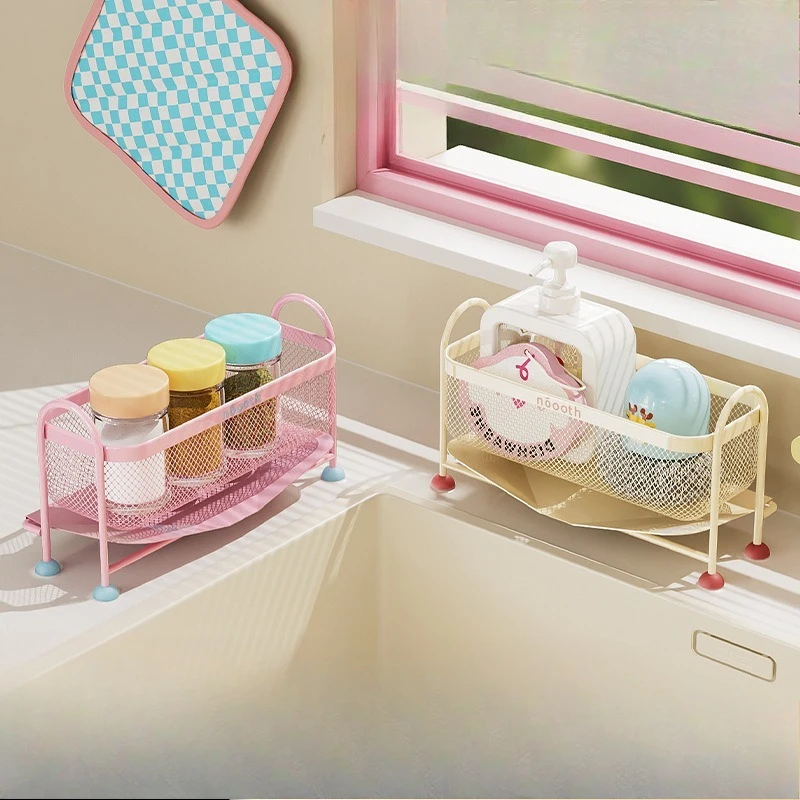 Kitchen countertop sink rack rag sponge dishwashing wipe steel ball drain rack vegetable sink