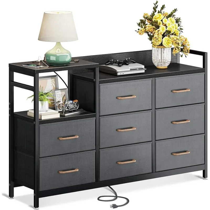 ODK Dresser with Charging Station, Wide Dresser 52'' Long Dresser for Bedroom Dresser with 8 Drawers, Chest of Drawers Easy-Pull