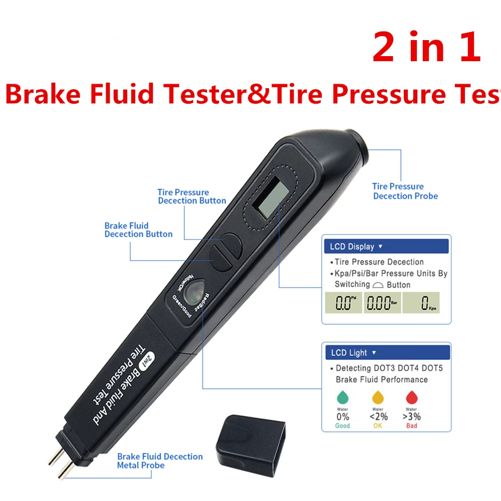 2in1 Brake Fluid Tire Pressure Tester Pen Brake Fluid Tire Pressure Tester Pen Vehicle Accurate Oil Quality Check For Car Truck