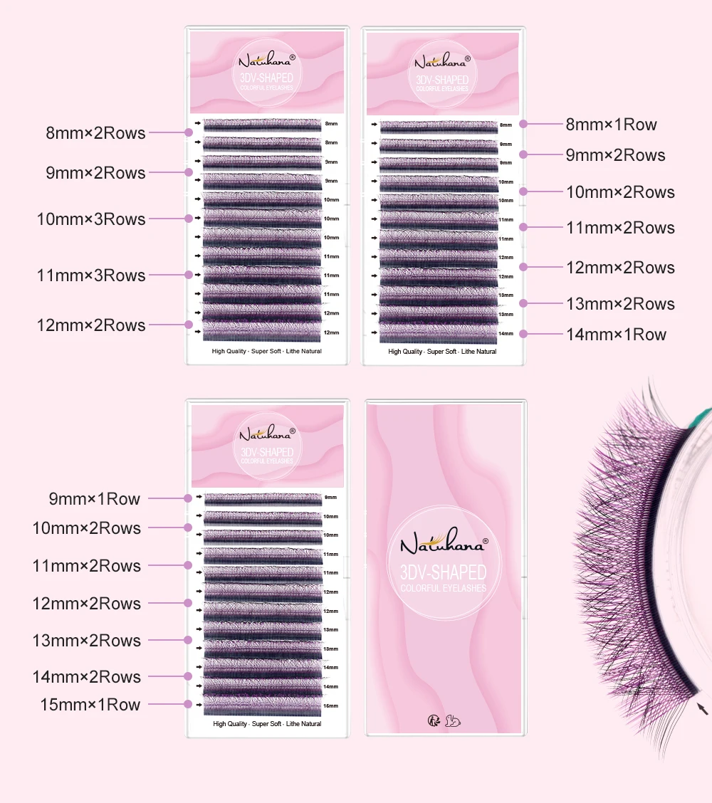 NATUHANA Farbige W-Form Wimpernverlängerung 3D Vorgefertigte Volumen-Fächerwimpern W-Style Wimpern Faux Mink Volumen-Wimpern Make-up-Tools – Detail 3