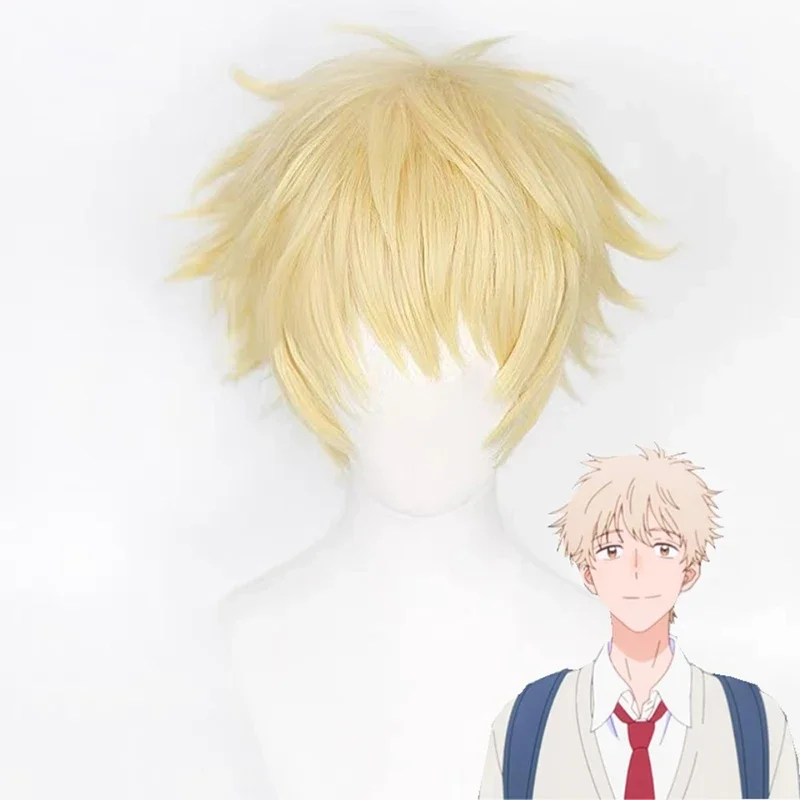 애니메이션 스킵 앤 로퍼 코스프레 캐릭터 헤드기어 시마 소스케 역할 가발 파티 남성 정장 매치 골든 플립업 숏 헤어 헤어피스