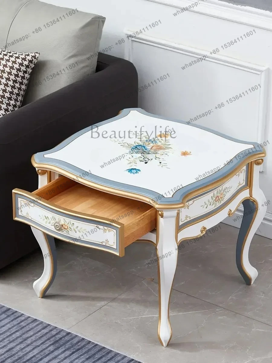 طاولة زاوية أوروبية فاخرة، أريكة خشبية صلبة فرنسية، منحوتة #4