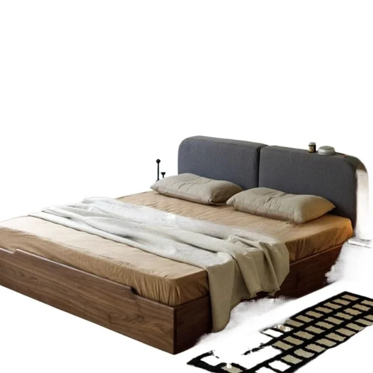 

North American black walnut tatami full solid wood floor low bed floor bed B & B soft bag backrest oak