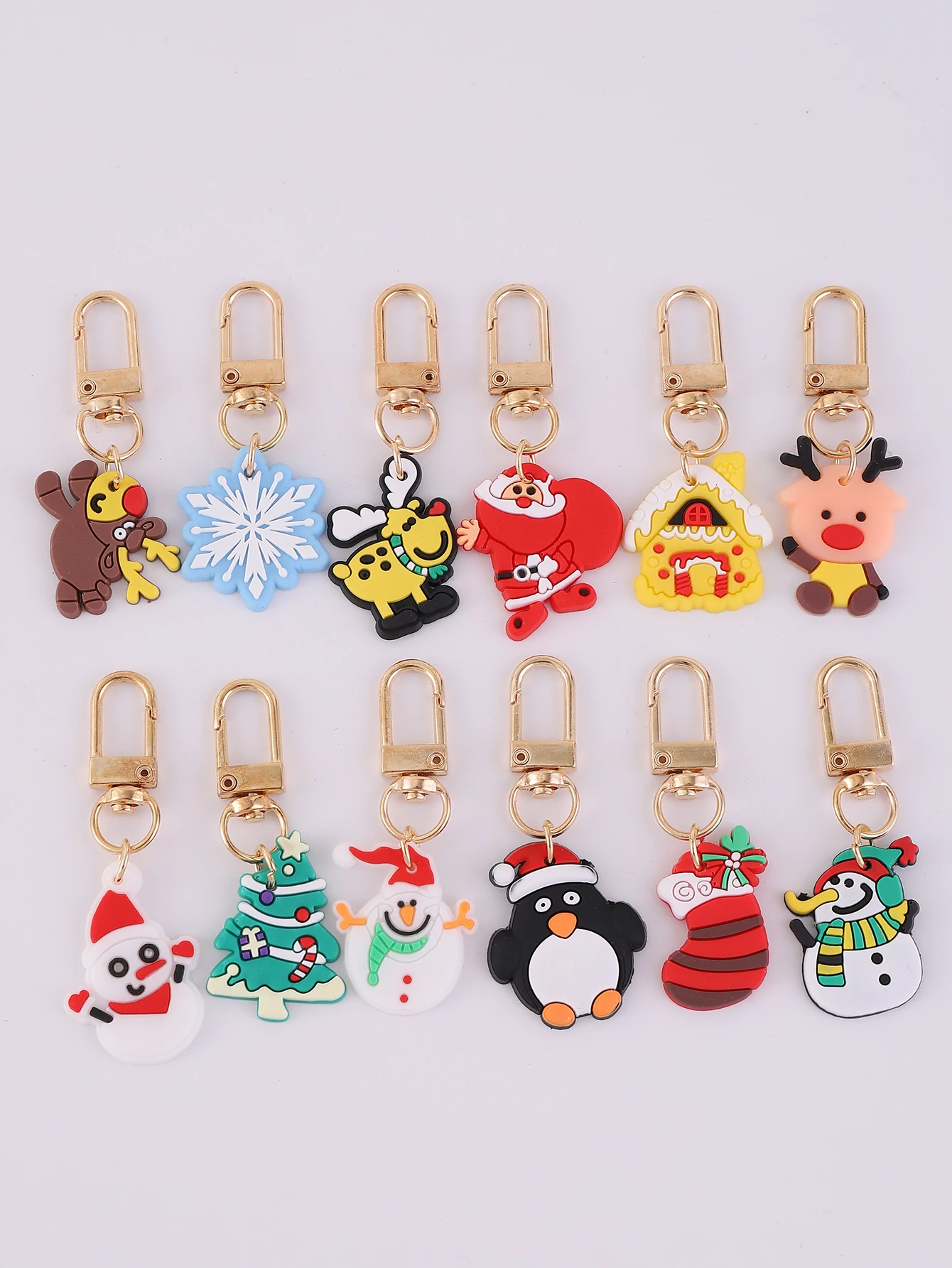

12PCS PVC Christmas Key Rings Bag Charms Suitable for Christmas Holiday Small Gifts Back to School Season Gifts