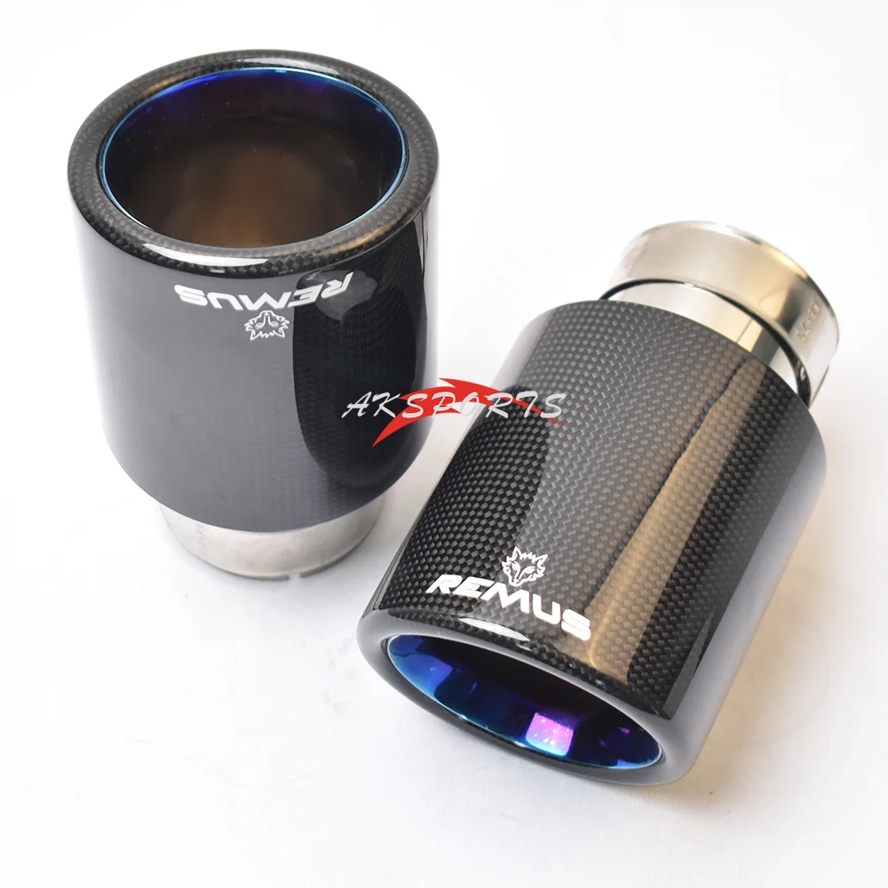 

1Pc Car Exhaust Straight Flange Glossy Carbon Tail End Tip Blue Stainless Steel Bevel Muffler Pipe