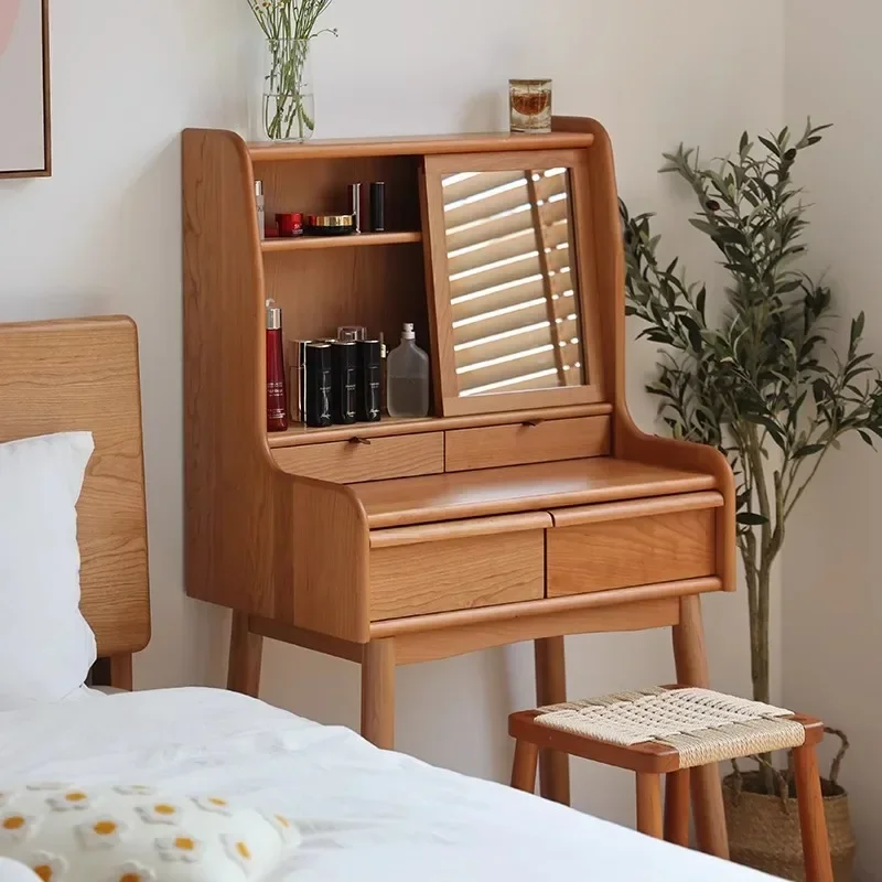 

Nordic solid wood small apartment makeup table modern simple bedroom storage cabinet makeup table cherry wood