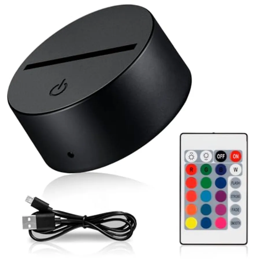 

LED Light Base for Acrylic, Led Acrylic Light Base Black with Remote Control, 16-Color Changing USB Powered Display Stand - 3D
