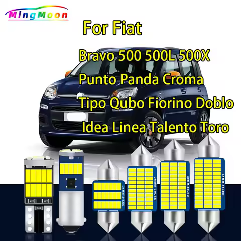 Interior LED Light Kit For Fiat Bravo 500 500L 500X Punto Panda Croma Tipo Qubo Fiorino Doblo Idea Linea Talento Toro Car Bulbs