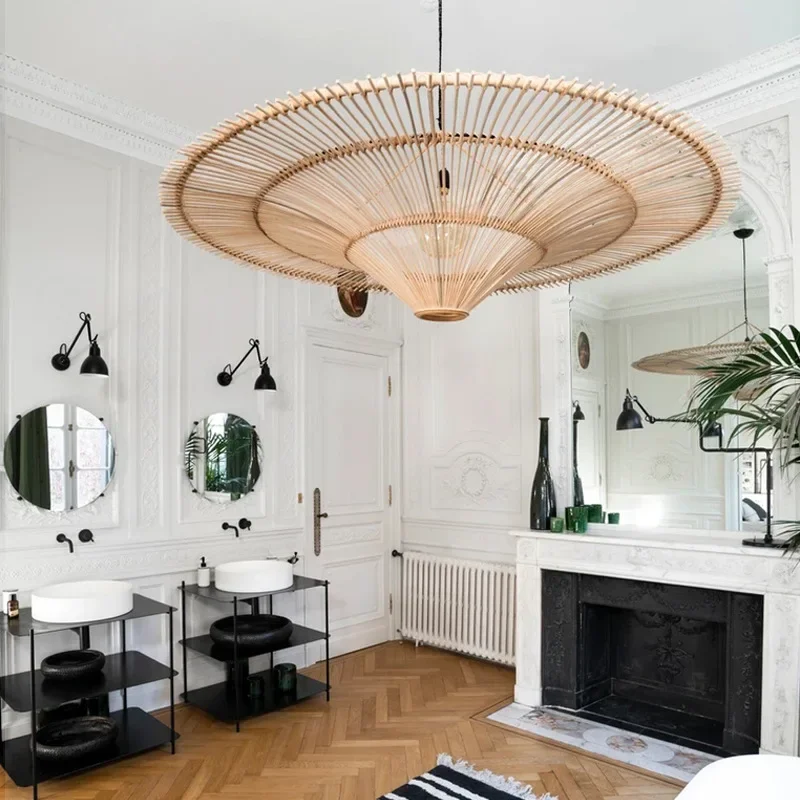 Imagem -03 - Vintage Led Pendant Light Nordic Umbrella Handmade Rattan Lâmpada Sala de Estar Quarto Hall Mesa de Jantar Sala Lustre