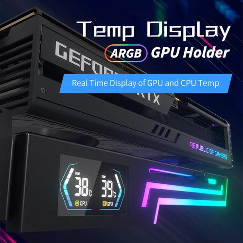 Imagen 2 del producto Power Train Z-X6 Pantalla de temperatura Soporte para tarjeta gráfica 5V 3PIN ARGB AURA SYNC Tarjeta gráfica Soporte VGA Altura ajustable