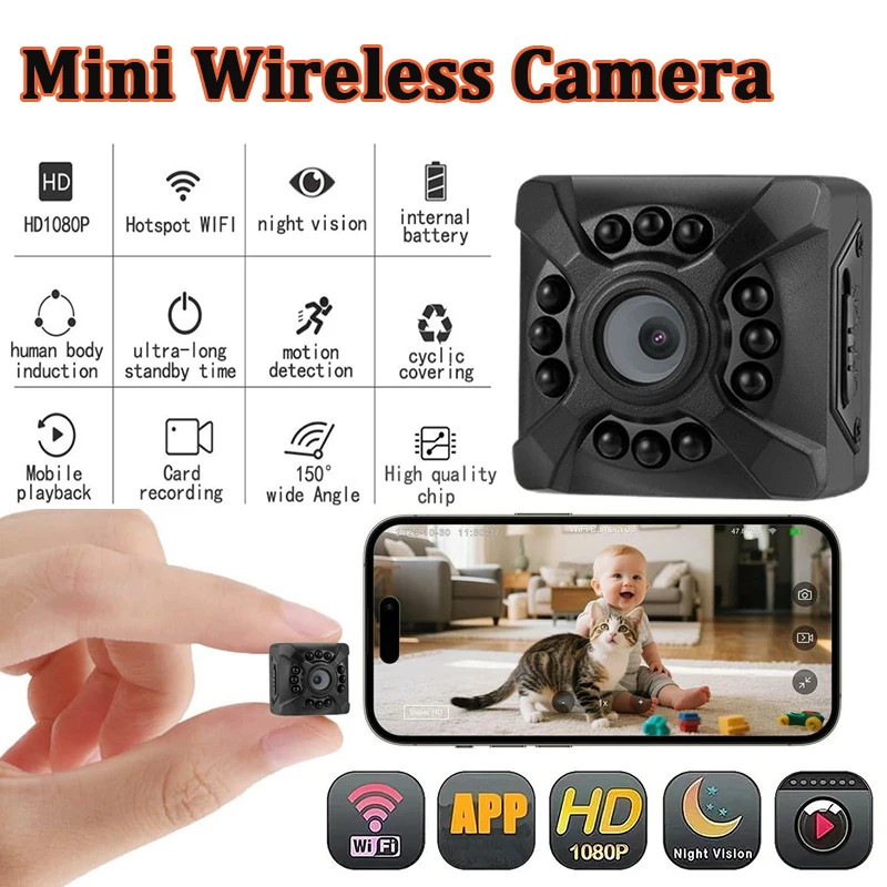 X5 Mini Wireless Camera Night Vision WiFi IP/AP Remote Monitor Rechargeable Battery Motion Detection Portable Camcorders Home