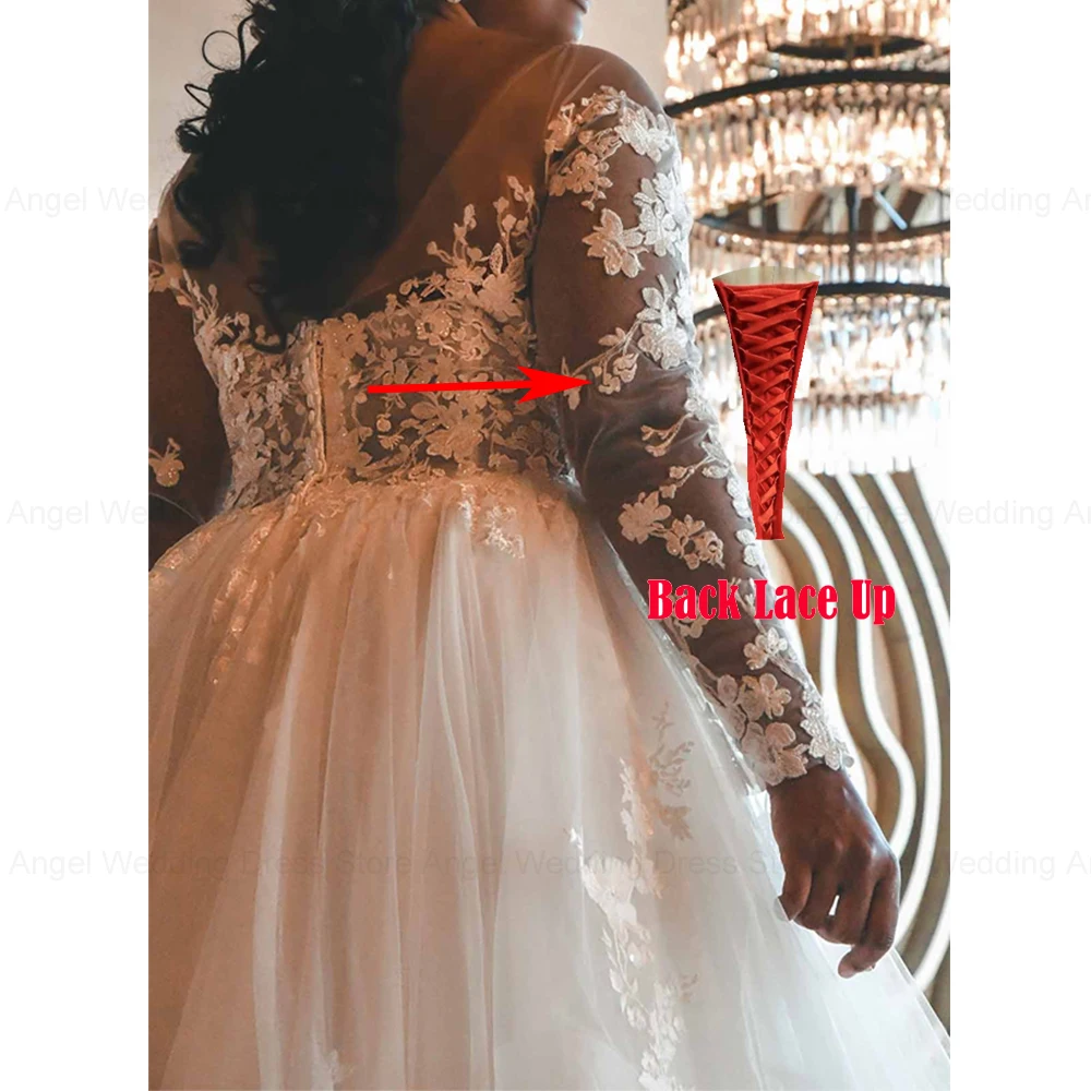 ANGEL Gorgeous Plus Size Wedding Dresses Customized 2025 A-line Tulle Lace Appliques Bridal Gowns Long Sleeves Vestidos de Novia