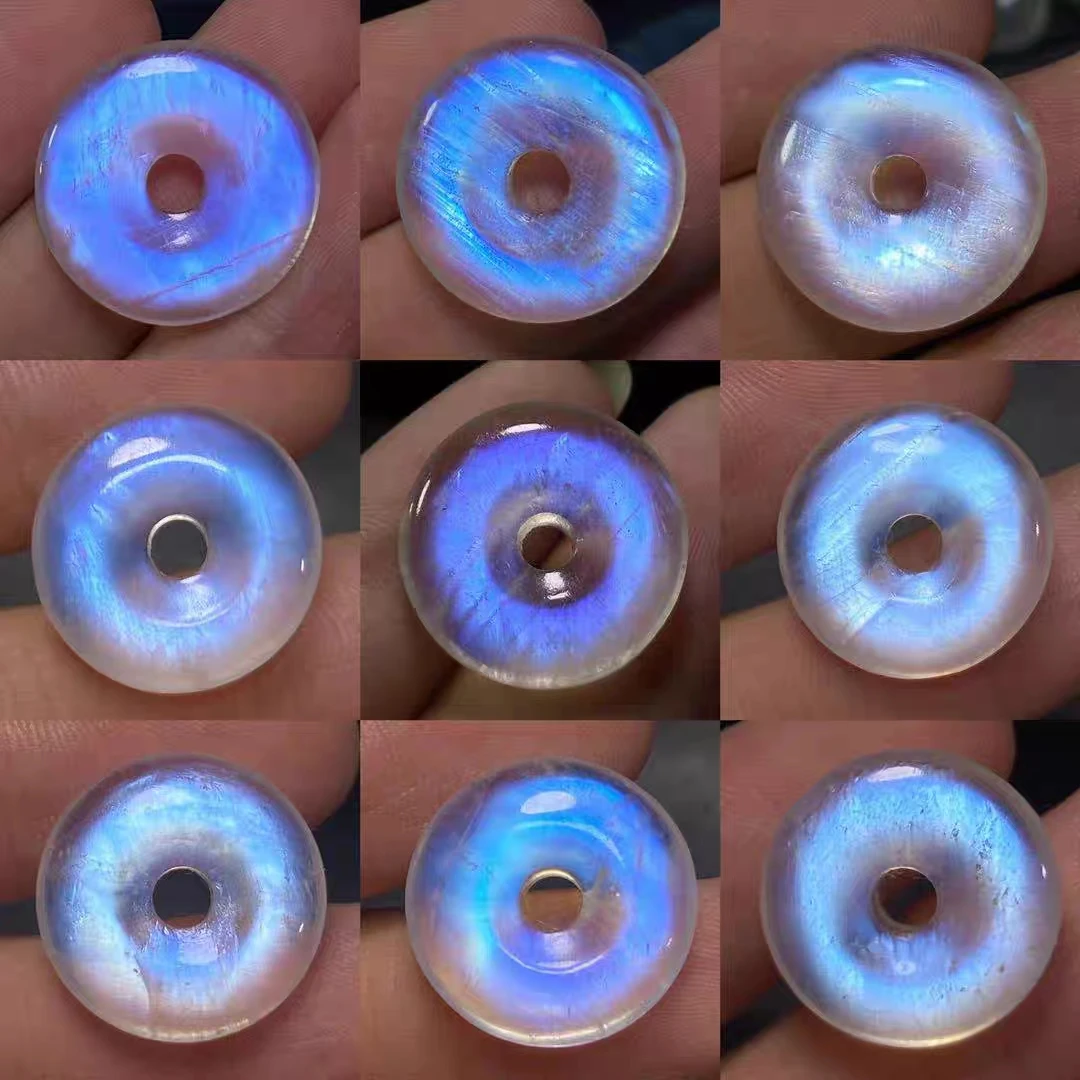 Natural Moonstone Blue Light Donut Bead Pendant Women Men Moonstone 18x18mm Gemstone Clear Crystal Jewelry AAAAA