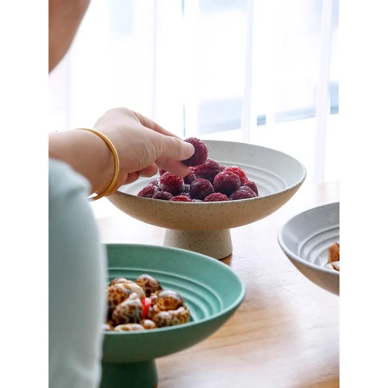 Retro High Footed Fruit Platter Home Highend Feel Coarse Pottery Specialty Restaurant Tableware