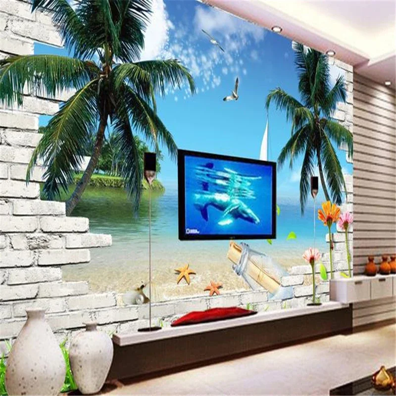 beibehang 3d stereoscopic Mural TV backpack wall paper sea scenery murals 3d eco-friendly wallpaper papel de parede infantil