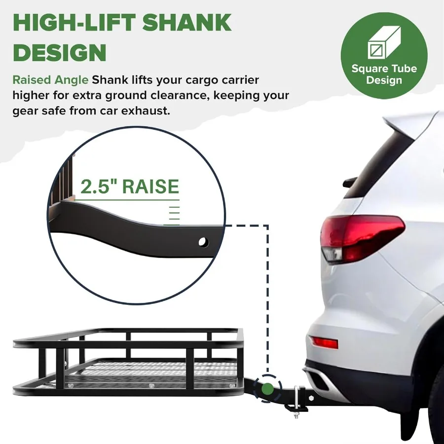 حامل البضائع ذو وصلة 60 × 23 × 5.5 بوصة مع حقيبة شحن و2 أشرطة بسقاطة بسعة 500 رطل وسعة 2 وصلة سحب لجهاز استقبال لتخزين الأمتعة