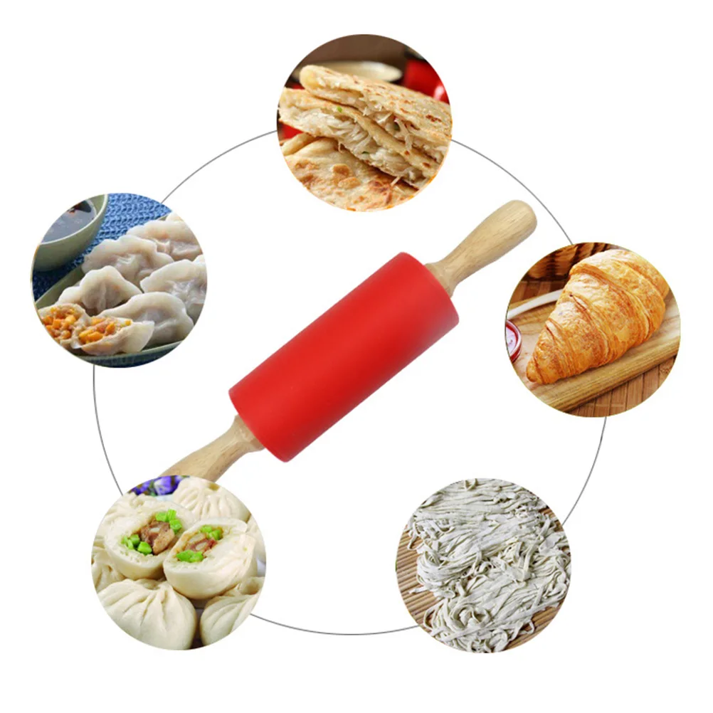 

Silicone Rolling Pin Cookie Roller Dough for Baking Bake Pastry Stick Wooden Child