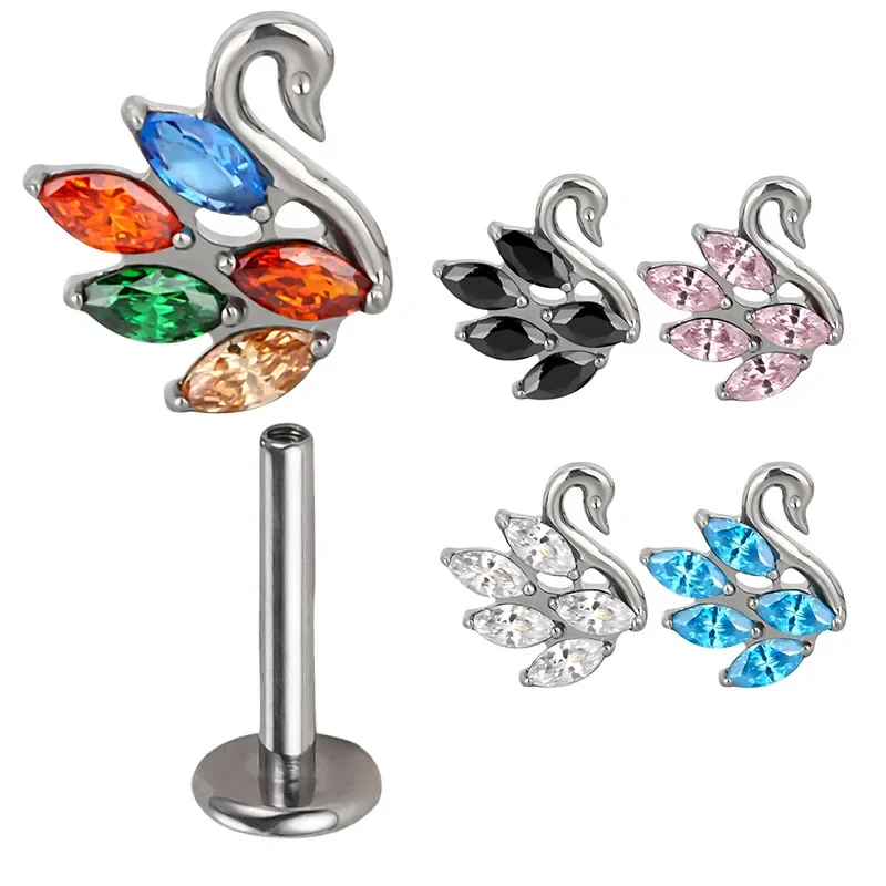 

G23 Titanium EAR PIERC Swan ear studs With CZ Top Cartilage Tragus Earrings ear Lip Helix Studs Tongue nail Piercing Jewelr