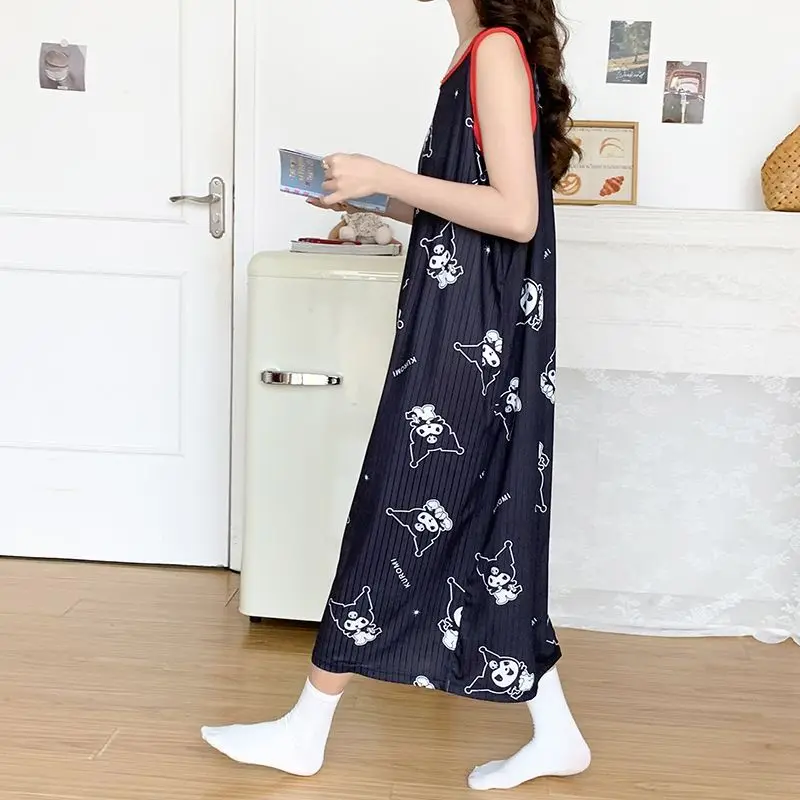 

Sanrio Add Fat, Plus Size, Nightgown, Girl, 300 Pounds, Summer, Ice Silk, Cute, Cartoon, Kuromi, Fat Mm, Loose Vest, Long Skirt
