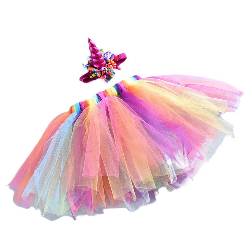 

Sweet Rainbow Tulle Dress with Unicorn Accessory Soft Long-Lasting Fabric Cute Elegant Look for Baby Girls Party Outfit