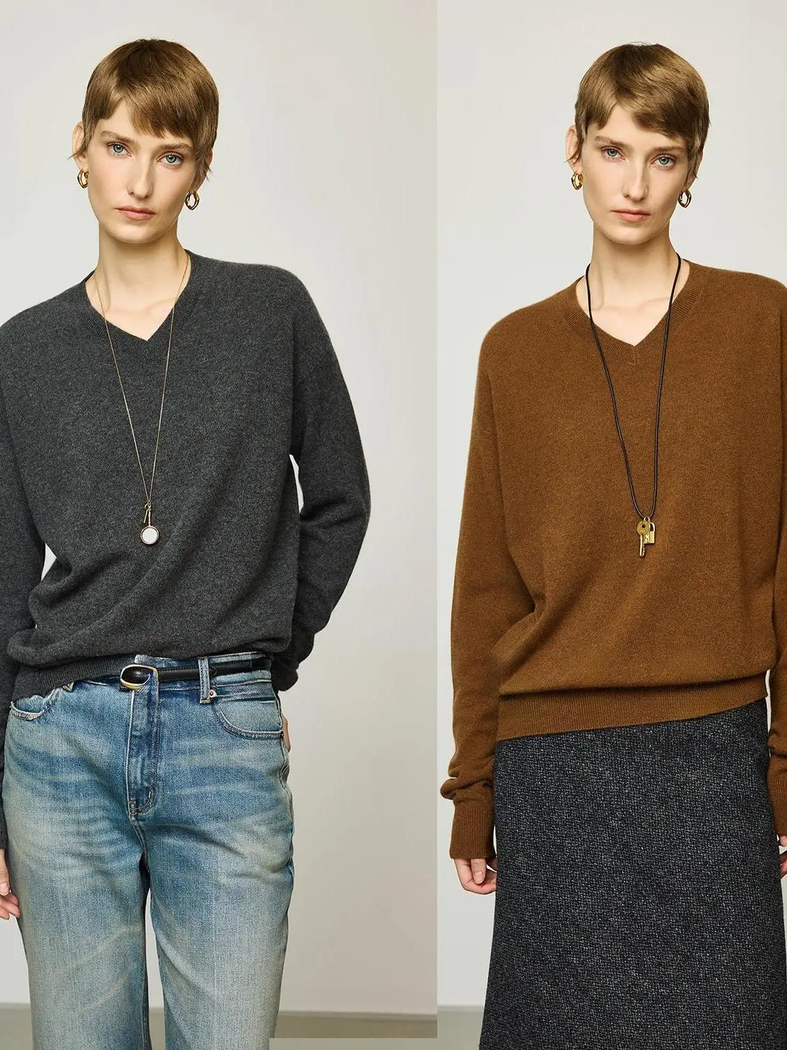 

V-Ne Camere Sweater Women's Loose Knitted Pullover Classic Modern Soft Casual Comfortable Warm Color