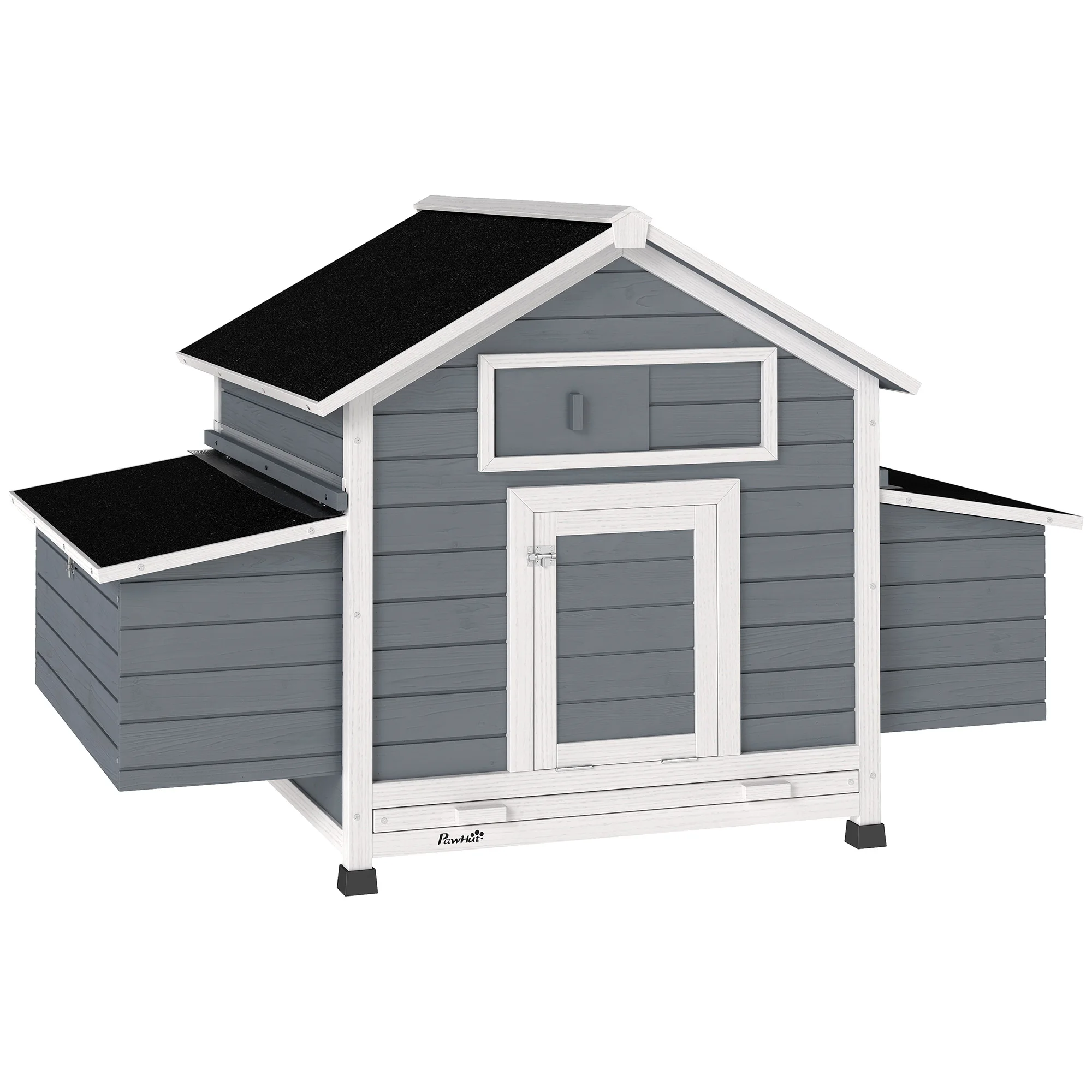 PawHut Gallinero de Madera para Exterior con 2 Nidos Bandeja Extraíble Perchas Techo Impermeable 150x100x96,5 cm Gris
